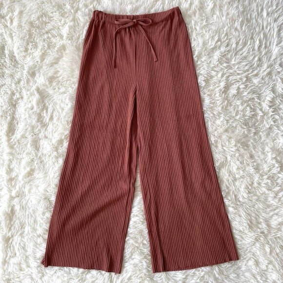 Miniu Ribbed Easy Pants Wide Leg Pink Beige - Picture 1 of 6